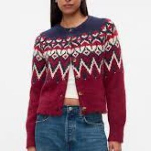GAP Brushed Fair Isle Cropped Cardigan Sz XL